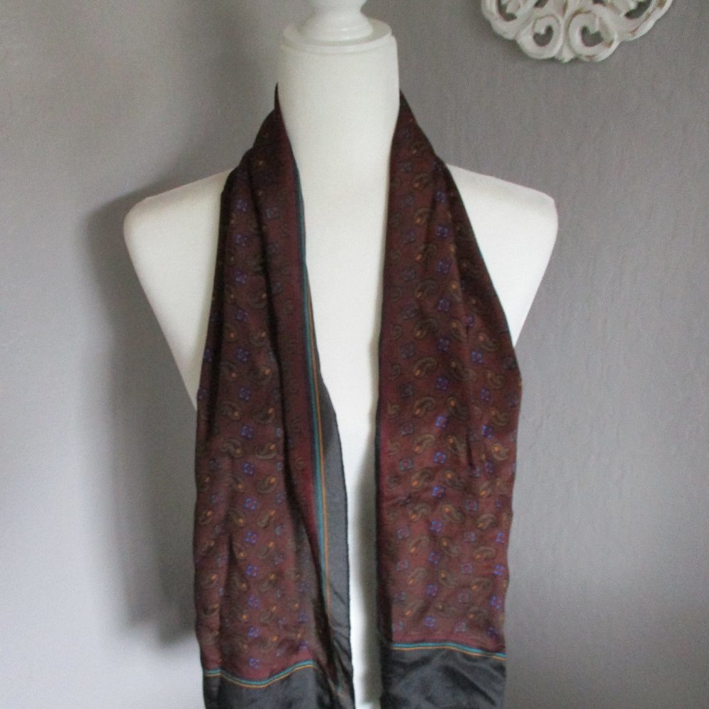 Brown, black & teal paisley silk scarf